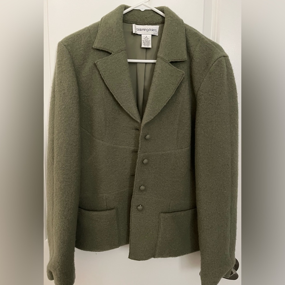 Bloomingdale's Olive Grey Boiled Wool Jacket